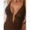 image:imageFloerns Womens One Piece Swimsuit Tie Back Criss Cross Monokini Beach Bathing SuitsBrown