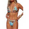 image:imageFloerns Womens Cheetah Print Bikini Sets Triangle Swimsuit Halter String Bathing SuitLight Blue