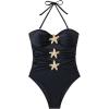 image:imageFloerns Womens Halter One Piece Swimsuit Starfish Cut Out Ruched Bathing SuitsBlack