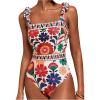 image:imageFloerns Womens One Piece Swimsuit Floral Bow Tie Shoulder Tummy Control Bathing SuitWhite Multi