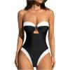 image:imageFloerns Womens One Piece Swimsuit Strapless Tummy Control Cut Out Bandeau MonokiniBlack and White