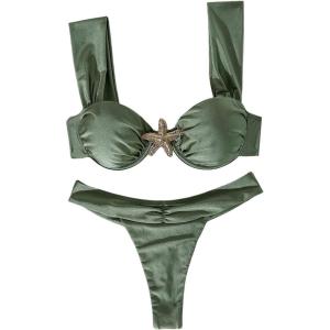 image:imageFloerns Womens Bikini Sets Starfish Push Up Swimsuit High Cut Brazilian Bathing SuitGreen