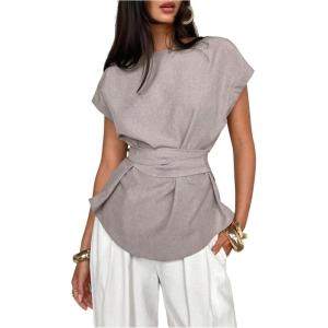 image:imageFloerns Womens Dolman Sleeve Blouse Top Cross Wrap Boat Neck Tie Back Dressy Casual ShirtsKhaki