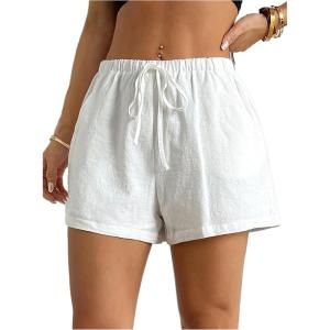 image:imageFloerns Womens Knot Front Elastic Waist Shorts Wide Leg Casual Shorts with PocketWhite