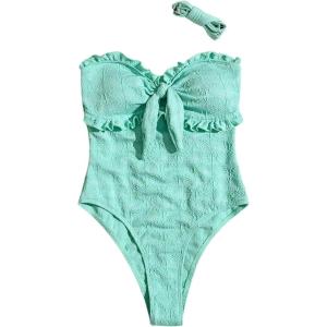 image:imageFloerns Womens One Piece Swimsuit Knot Front Strapless Tummy Control Ruffle Bandeau Bathing SuitsMint Green