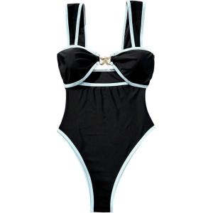 image:imageFloerns Womens One Piece Swimsuit Starfish Cut Out Tummy Control Bathing SuitBlack and White