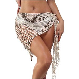 image:imageFloerns Womens Swimsuit Cover Up Sarong Wraps Tie Side Hollow Out Crochet Beach SkirtApricot