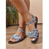 image:imageFloerns Womens Criss Cross Denim Sandals Strappy Flat Sandals with Ankle StrapsBlue