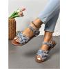 image:imageFloerns Womens Criss Cross Denim Sandals Strappy Flat Sandals with Ankle StrapsBlue and Brown