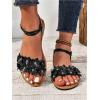 image:imageFloerns Womens Floral Elastic Ankle Straps Slipper Summer Beach Flat SandalsBlack