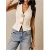 image:imageFloerns Womens Metal Seashell Textured Vest Top Tie Back V Neck Sleeveless Tank TopsBeige