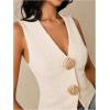 image:imageFloerns Womens Metal Seashell Textured Vest Top Tie Back V Neck Sleeveless Tank TopsBeige