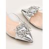 image:imageFloerns Womens Rhinestone Transparent Closed Pointed Toe Backless Mules FlatSilver
