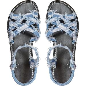 image:imageFloerns Womens Criss Cross Denim Sandals Strappy Flat Sandals with Ankle StrapsBlue