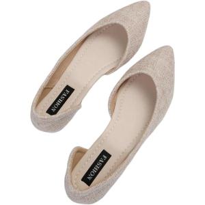 image:imageFloerns Womens Elegant Flat Shoes Pointed Toe Slip On Work Dressy Ballet FlatsBeige Solid