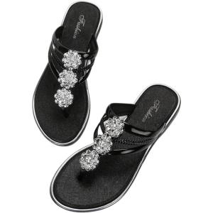 image:imageFloerns Womens Flat Sandals Flip Flop Sandals Summer Slip on Dressy Thong SandalBlack