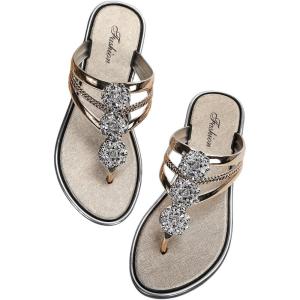 image:imageFloerns Womens Flat Sandals Flip Flop Sandals Summer Slip on Dressy Thong SandalGold