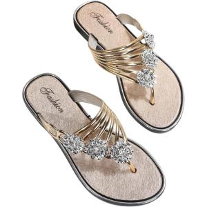 image:imageFloerns Womens Flat Sandals Flip Flop Sandals Summer Slip on Dressy Thong SandalGold Solid