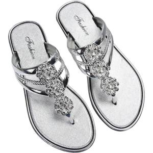image:imageFloerns Womens Flat Sandals Flip Flop Sandals Summer Slip on Dressy Thong SandalSilver