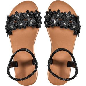 image:imageFloerns Womens Floral Elastic Ankle Straps Slipper Summer Beach Flat SandalsBlack