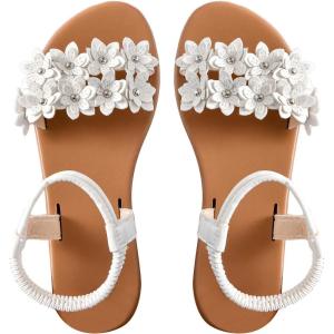 image:imageFloerns Womens Floral Elastic Ankle Straps Slipper Summer Beach Flat SandalsWhite
