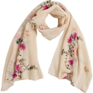 image:imageFloerns Womens Floral Embroidery Scarves Scarf Shawl Sunscreen Shawl WrapBeige