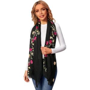 image:imageFloerns Womens Floral Embroidery Scarves Scarf Shawl Sunscreen Shawl WrapBlack