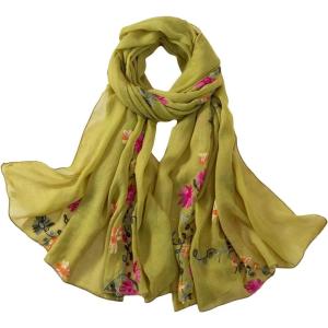 image:imageFloerns Womens Floral Embroidery Scarves Scarf Shawl Sunscreen Shawl WrapGreen Floral