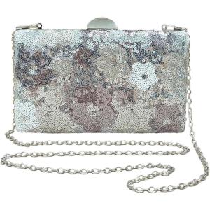 image:imageFloerns Womens Flower Sequin Clutch Purse Crossbody Bag Retro Chain Evening HandbagSilver