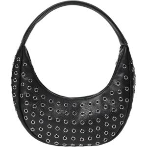 image:imageFloerns Womens Leather Crescent Hobo Handbag Y2k Studded Shoulder Bag Underarm BagBlack
