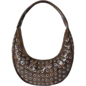 image:imageFloerns Womens Leather Crescent Hobo Handbag Y2k Studded Shoulder Bag Underarm BagBrown