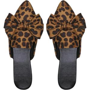image:imageFloerns Womens Leopard Closed Toe Sandals Bow Pointed Toe Dressy Cheetah MulesBrown