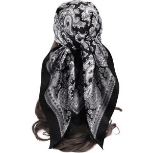 image:imageFloerns Womens Paisley Print Headscarf Square Hair Scarf Silk Satin BandanaBlack