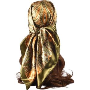 image:imageFloerns Womens Paisley Print Headscarf Square Hair Scarf Silk Satin BandanaOlive Green
