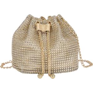 image:imageFloerns Womens Rhinestone Crossbody Purse Drawstring Bucket Bag Mini Evening HandbagGold