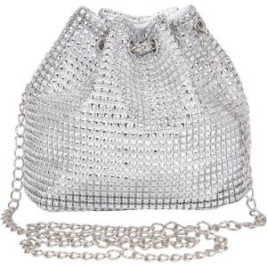 image:imageFloerns Womens Rhinestone Crossbody Purse Drawstring Bucket Bag Mini Evening HandbagSilver