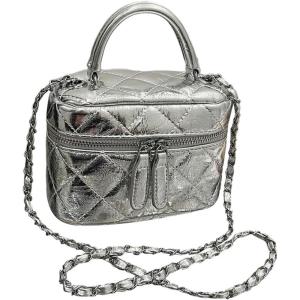 image:imageFloerns Womens Square Mini Bucket Quilted Crossbody Hobo Bag Satchel Purse with Chain StrapSilver