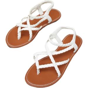 image:imageFloerns Womens Strappy Braided Sandals Open Toe Bohemian Beach Flat SandalsWhite