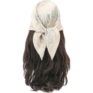 image:imageFloerns Womens Vintage Silk Bandana Paisley Print Headscarf Boho Square Hair ScarfBeige and Blue