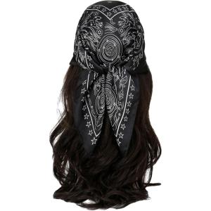 image:imageFloerns Womens Vintage Silk Bandana Paisley Print Headscarf Boho Square Hair ScarfBlack Ink