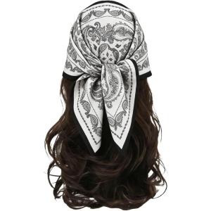 image:imageFloerns Womens Vintage Silk Bandana Paisley Print Headscarf Boho Square Hair ScarfBlack Multi
