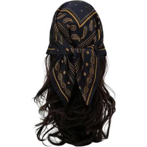 image:imageFloerns Womens Vintage Silk Bandana Paisley Print Headscarf Boho Square Hair ScarfBlack Mustard Yellow
