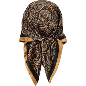 image:imageFloerns Womens Vintage Silk Bandana Paisley Print Headscarf Boho Square Hair ScarfBlack and Gold