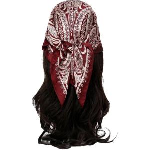 image:imageFloerns Womens Vintage Silk Bandana Paisley Print Headscarf Boho Square Hair ScarfBurgundy