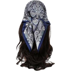 image:imageFloerns Womens Vintage Silk Bandana Paisley Print Headscarf Boho Square Hair ScarfDark Blue