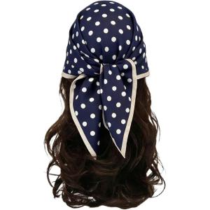 image:imageFloerns Womens Vintage Silk Bandana Paisley Print Headscarf Boho Square Hair ScarfDark Blue Polka Dots