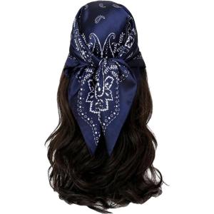 image:imageFloerns Womens Vintage Silk Bandana Paisley Print Headscarf Boho Square Hair ScarfDeep Blue