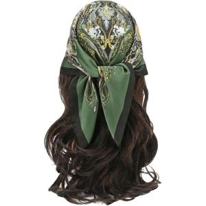 image:imageFloerns Womens Vintage Silk Bandana Paisley Print Headscarf Boho Square Hair ScarfGreen