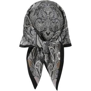 image:imageFloerns Womens Vintage Silk Bandana Paisley Print Headscarf Boho Square Hair ScarfGrey and Black