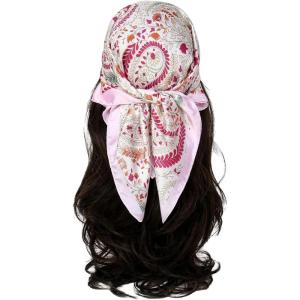 image:imageFloerns Womens Vintage Silk Bandana Paisley Print Headscarf Boho Square Hair ScarfLight Pink